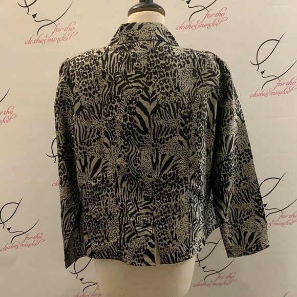 CHICO'S. Size 2 (M). Open Front Cardigan. Silk Metallic Gold and Black. B24 - Picture 4 of 5